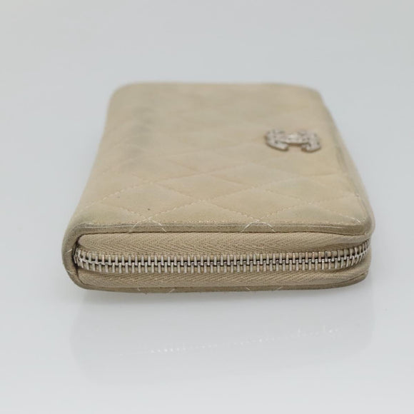 CHANEL Matelasse Long Wallet Suede Beige Silver CC Auth 130516
