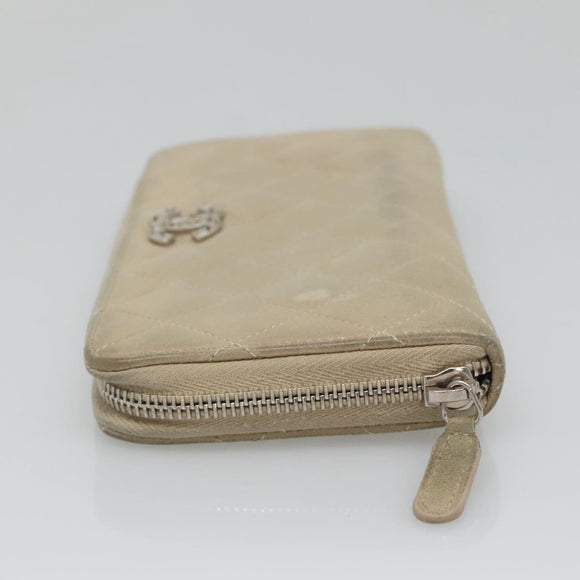 CHANEL Matelasse Long Wallet Suede Beige Silver CC Auth 130516