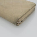 CHANEL Matelasse Long Wallet Suede Beige Silver CC Auth 130516-14