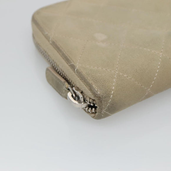 CHANEL Matelasse Long Wallet Suede Beige Silver CC Auth 130516