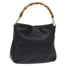 GUCCI Bamboo Hand Bag Leather Black Gold 001 1638 3754 Auth 130571-1