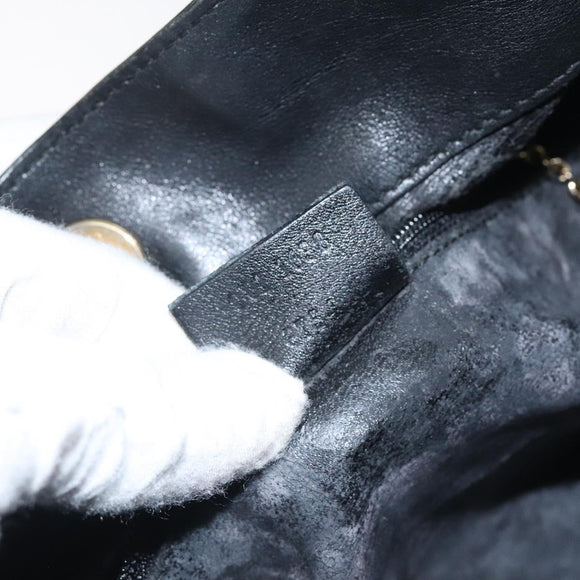 GUCCI Bamboo Hand Bag Leather Black Gold 001 1638 3754 Auth 130571