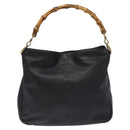 GUCCI Bamboo Hand Bag Leather Black Gold 001 1638 3754 Auth 130571-13