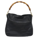 GUCCI Bamboo Hand Bag Leather Black Gold 001 1638 3754 Auth 130571-2