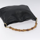 GUCCI Bamboo Hand Bag Leather Black Gold 001 1638 3754 Auth 130571-6