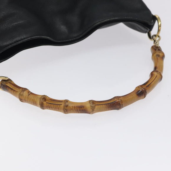 GUCCI Bamboo Hand Bag Leather Black Gold 001 1638 3754 Auth 130571