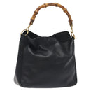 GUCCI Bamboo Hand Bag Leather Black Gold 001 0166 1638 Auth 130572-1