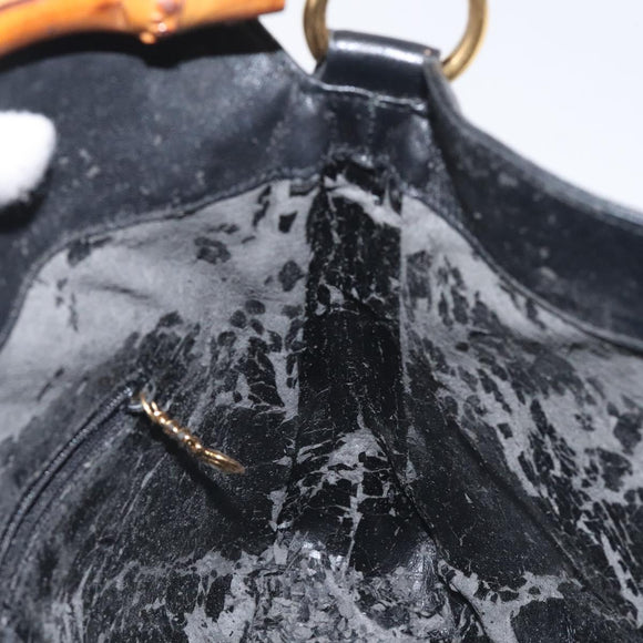 GUCCI Bamboo Hand Bag Leather Black Gold 001 0166 1638 Auth 130572