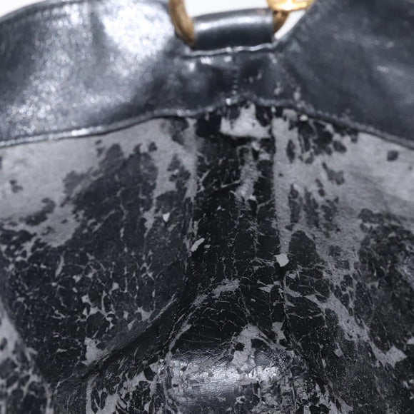 GUCCI Bamboo Hand Bag Leather Black Gold 001 0166 1638 Auth 130572