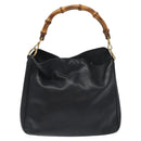 GUCCI Bamboo Hand Bag Leather Black Gold 001 0166 1638 Auth 130572-13