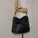GUCCI Bamboo Hand Bag Leather Black Gold 001 0166 1638 Auth 130572-20