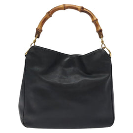 GUCCI Bamboo Hand Bag Leather Black Gold 001 0166 1638 Auth 130572 - 0