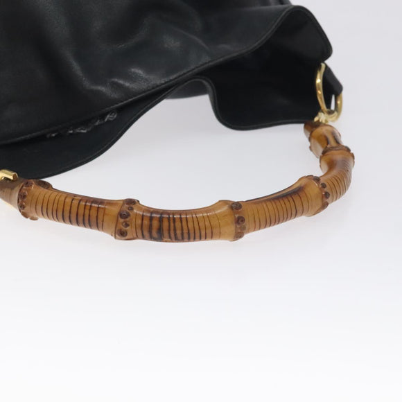 GUCCI Bamboo Hand Bag Leather Black Gold 001 0166 1638 Auth 130572