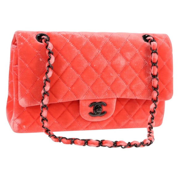 CHANEL Matelasse Chain Shoulder Bag Velor Pink CC Auth 130579SM