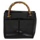 GUCCI Bamboo Hand Bag Leather 2way Black Gold 000 123 0316 Auth 130612-13