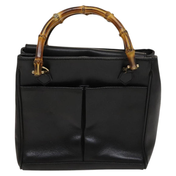 GUCCI Bamboo Hand Bag Leather 2way Black Gold 000 123 0316 Auth 130612