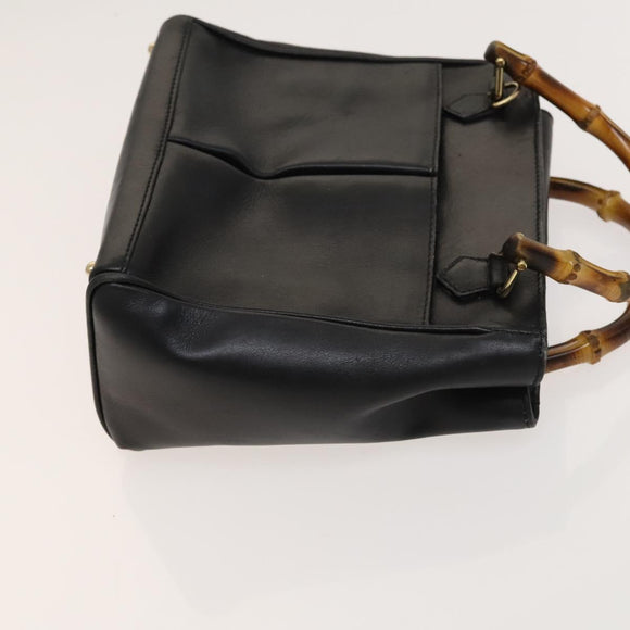 GUCCI Bamboo Hand Bag Leather 2way Black Gold 000 123 0316 Auth 130612