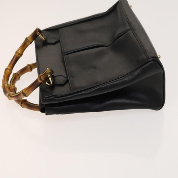 GUCCI Bamboo Hand Bag Leather 2way Black Gold 000 123 0316 Auth 130612
