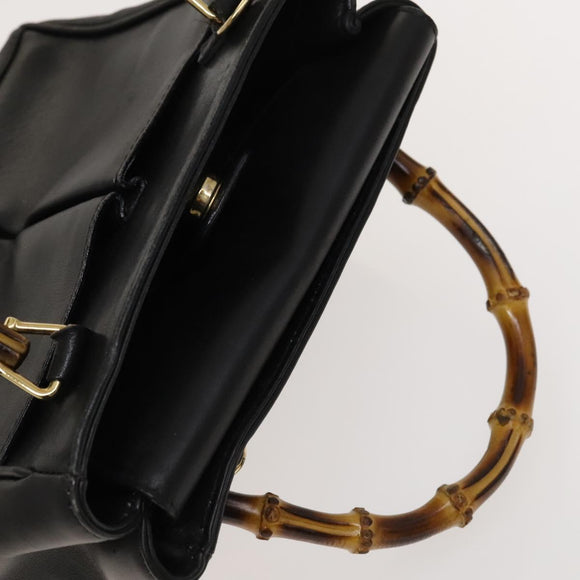 GUCCI Bamboo Hand Bag Leather 2way Black Gold 000 123 0316 Auth 130612
