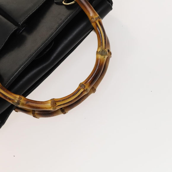 GUCCI Bamboo Hand Bag Leather 2way Black Gold 000 123 0316 Auth 130612