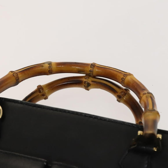 GUCCI Bamboo Hand Bag Leather 2way Black Gold 000 123 0316 Auth 130612
