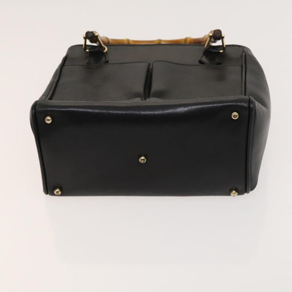 GUCCI Bamboo Hand Bag Leather 2way Black Gold 000 123 0316 Auth 130612