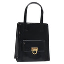 Salvatore Ferragamo Gancini Hand Bag Enamel Black Gold Auth 130619-1