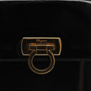 Salvatore Ferragamo Gancini Hand Bag Enamel Black Gold Auth 130619-10