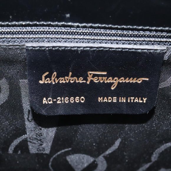 Salvatore Ferragamo Gancini Hand Bag Enamel Black Gold Auth 130619