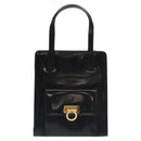 Salvatore Ferragamo Gancini Hand Bag Enamel Black Gold Auth 130619-13