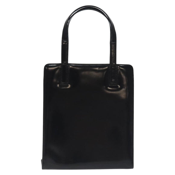 Salvatore Ferragamo Gancini Hand Bag Enamel Black Gold Auth 130619