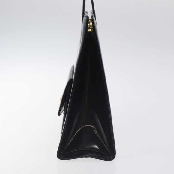 Salvatore Ferragamo Gancini Hand Bag Enamel Black Gold Auth 130619