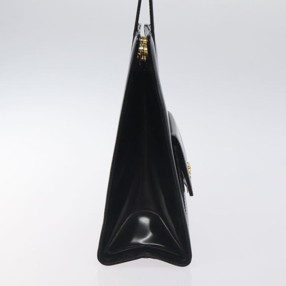 Salvatore Ferragamo Gancini Hand Bag Enamel Black Gold Auth 130619