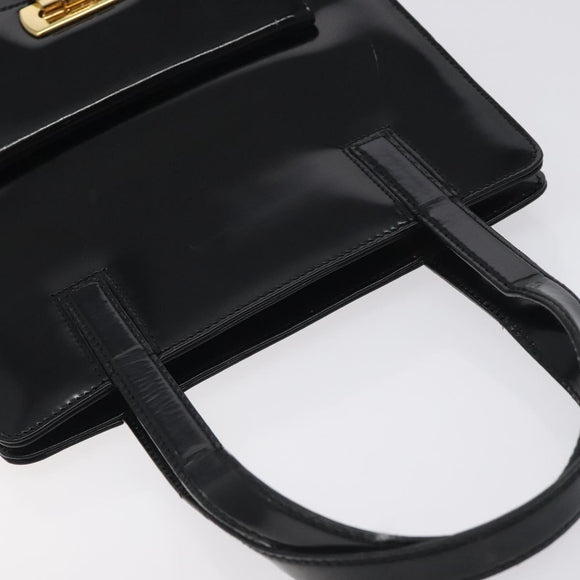 Salvatore Ferragamo Gancini Hand Bag Enamel Black Gold Auth 130619