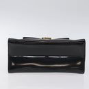 Salvatore Ferragamo Gancini Hand Bag Enamel Black Gold Auth 130619-5