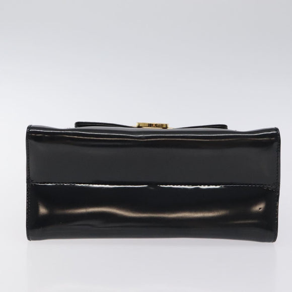 Salvatore Ferragamo Gancini Hand Bag Enamel Black Gold Auth 130619