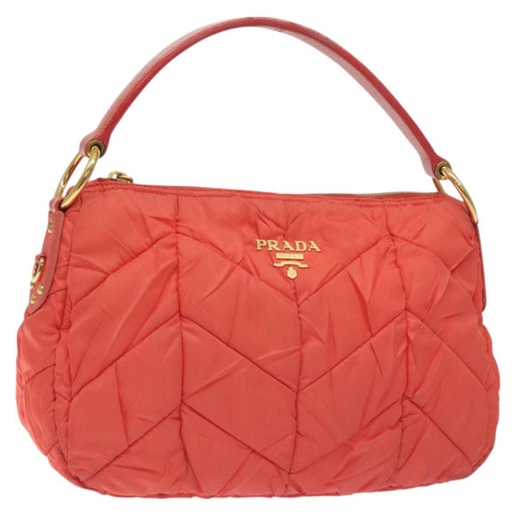 PRADA Hand Bag Nylon Leather Orange Gold Auth 130622
