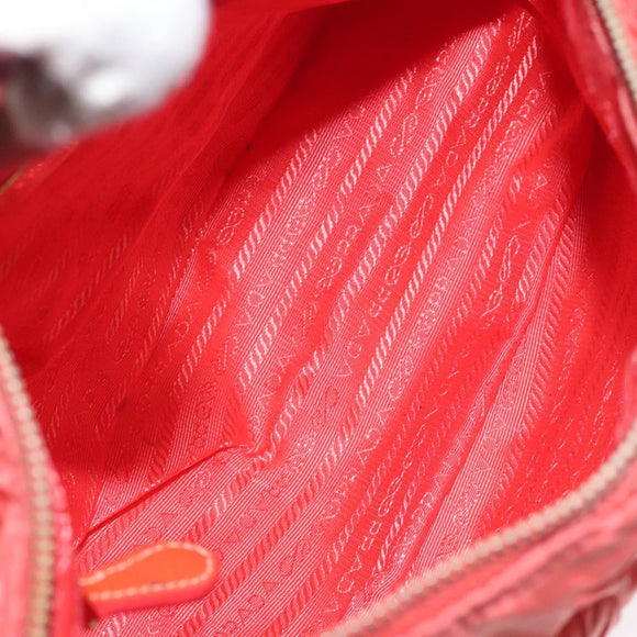 PRADA Hand Bag Nylon Leather Orange Gold Auth 130622