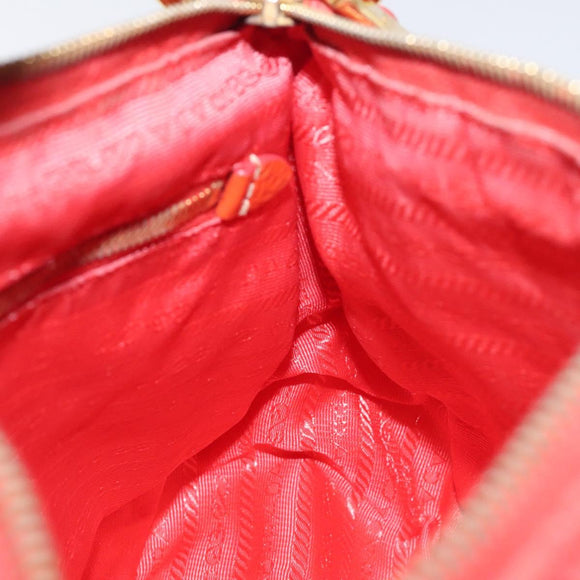 PRADA Hand Bag Nylon Leather Orange Gold Auth 130622