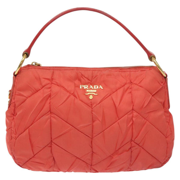 PRADA Hand Bag Nylon Leather Orange Gold Auth 130622