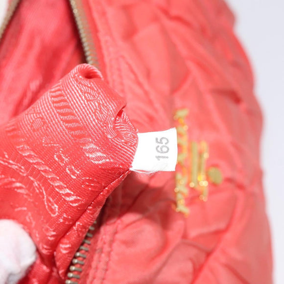 PRADA Hand Bag Nylon Leather Orange Gold Auth 130622