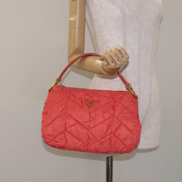 PRADA Hand Bag Nylon Leather Orange Gold Auth 130622