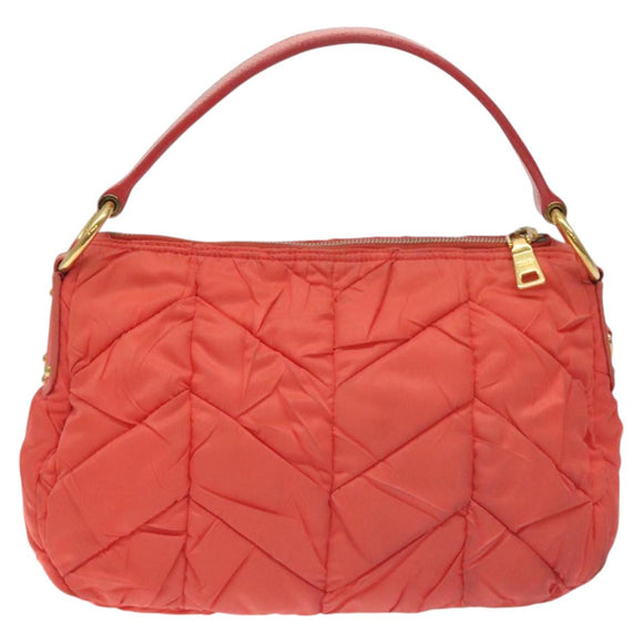 PRADA Hand Bag Nylon Leather Orange Gold Auth 130622