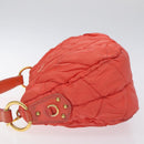 PRADA Hand Bag Nylon Leather Orange Gold Auth 130622-5