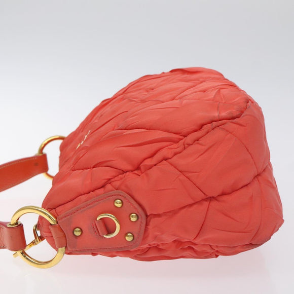 PRADA Hand Bag Nylon Leather Orange Gold Auth 130622