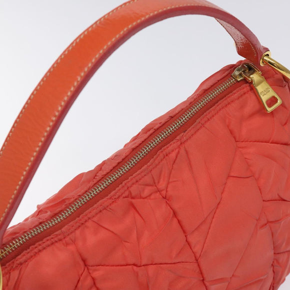 PRADA Hand Bag Nylon Leather Orange Gold Auth 130622