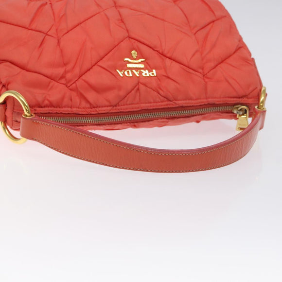 PRADA Hand Bag Nylon Leather Orange Gold Auth 130622
