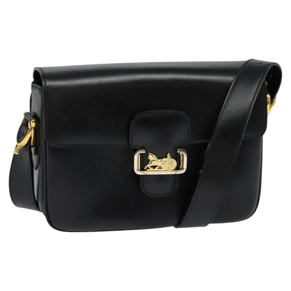 CELINE Sulky Shoulder Bag Leather Black Gold Auth 130625