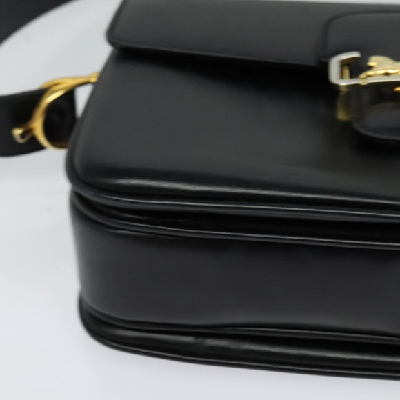 CELINE Sulky Shoulder Bag Leather Black Gold Auth 130625