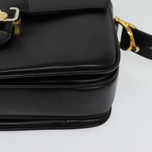 CELINE Sulky Shoulder Bag Leather Black Gold Auth 130625